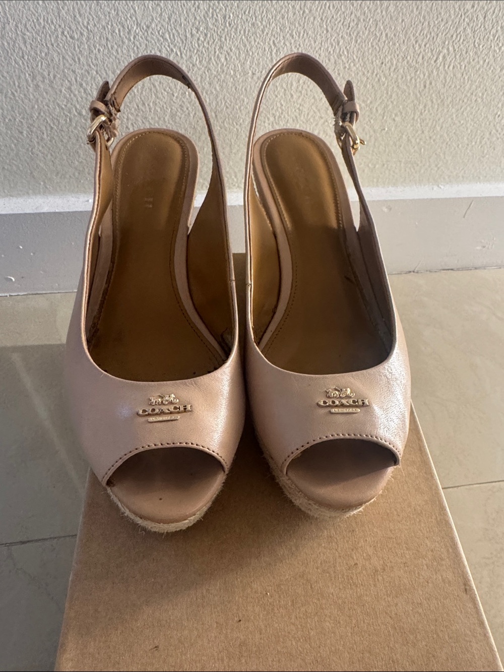 Coach Pink Peep-Toe Slingback Wedge Sandals